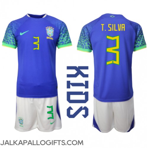 Brasilia Thiago Silva #3 Vieras Peliasu Lasten MM-kisat 2022 Lyhythihainen (+ Lyhyet housut)